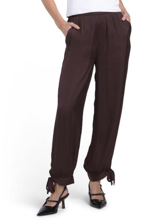 Camila Coelho Pants - CAMILA COELHO Airflow Satin Tie Ankle Pants